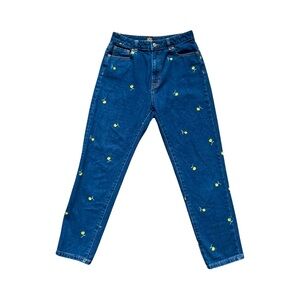 BDG UO Mom High Rise Jeans Buttercup Blue Floral Flowers Embroidered Size 27